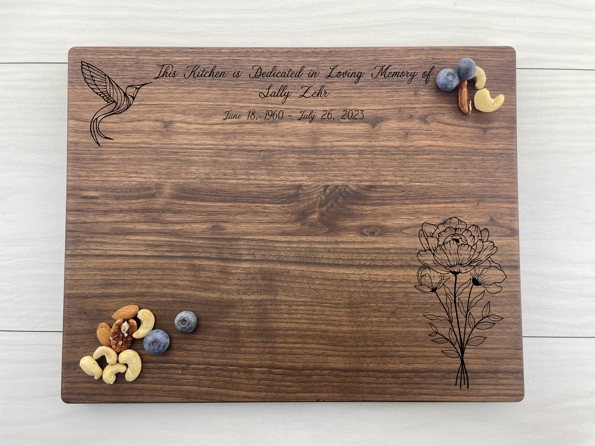 Hummingbird and Peonies - Personalized Cutting Board - 326