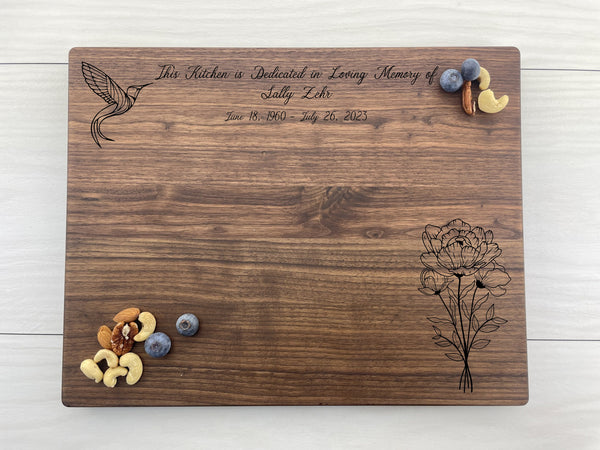 Hummingbird and Peonies - Personalized Cutting Board - 326