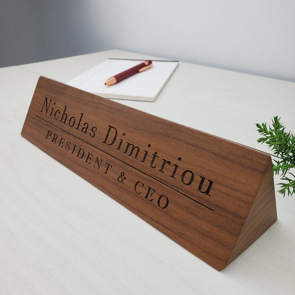 Professional Desk Name Plate - Personalized Wood Desk Block - 002