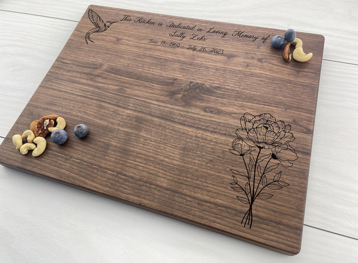 Hummingbird and Peonies - Personalized Cutting Board - 326