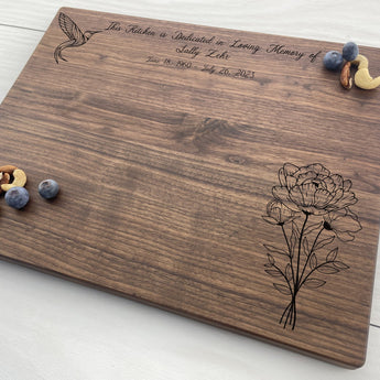 Hummingbird and Peonies - Personalized Cutting Board - 326