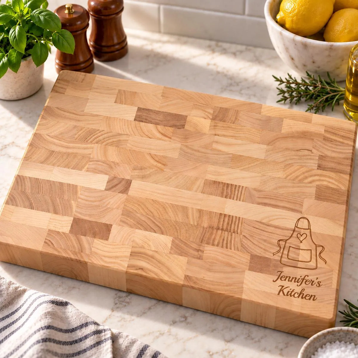 Personalized Apron End Grain Butcher Block