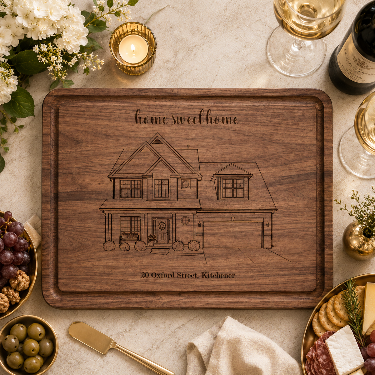 Custom Home Portrait - Personalized Butcher Block - 529