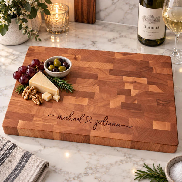 Personalized Names With Heart End Grain Butcher Block