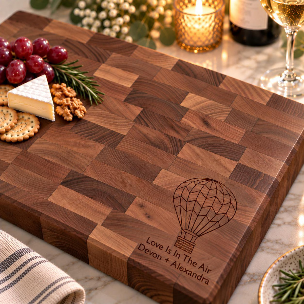Personalized Hot Air Balloon End Grain Butcher Block