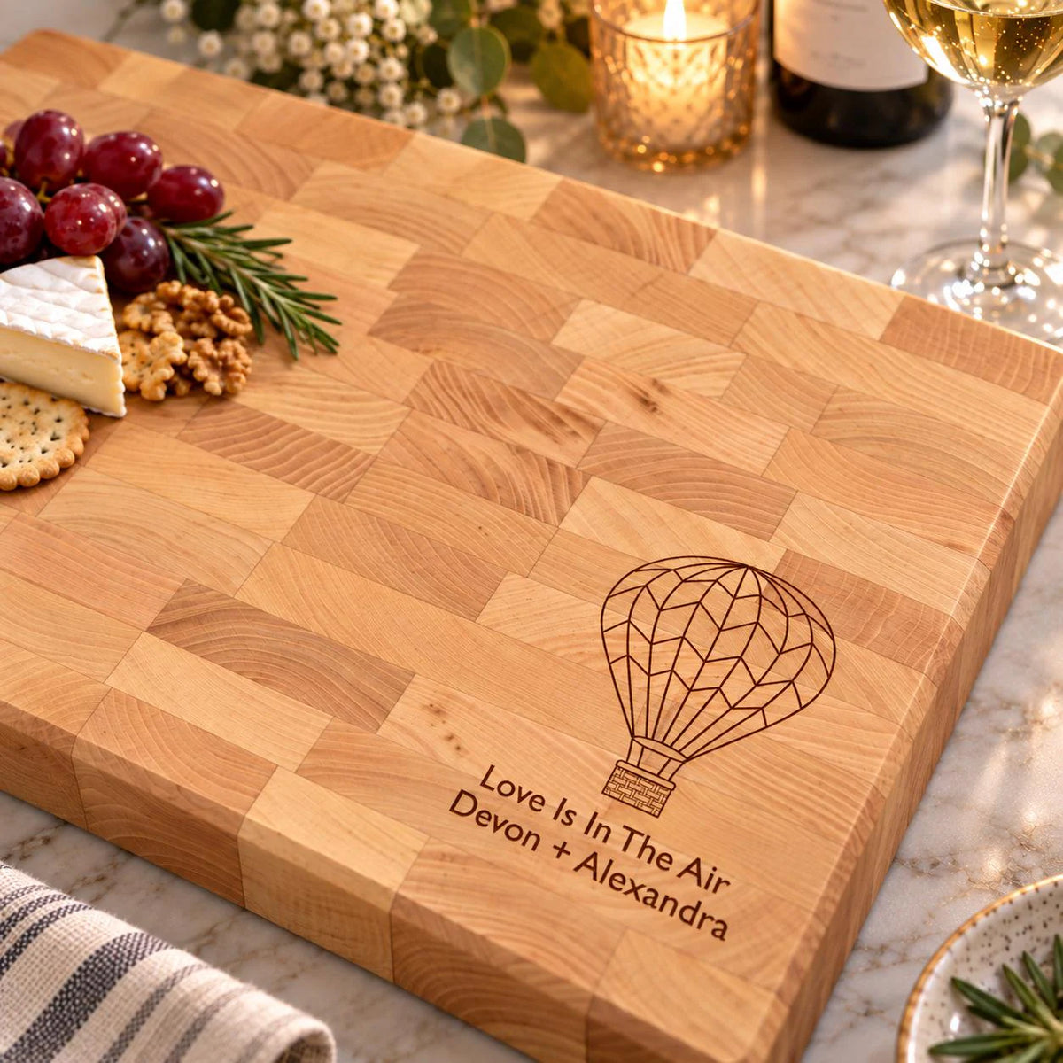 Personalized Hot Air Balloon End Grain Butcher Block