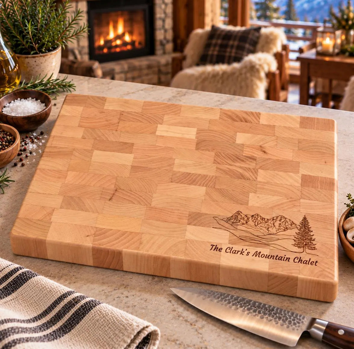 Personalized Mountain Chalet End Grain Butcher Block