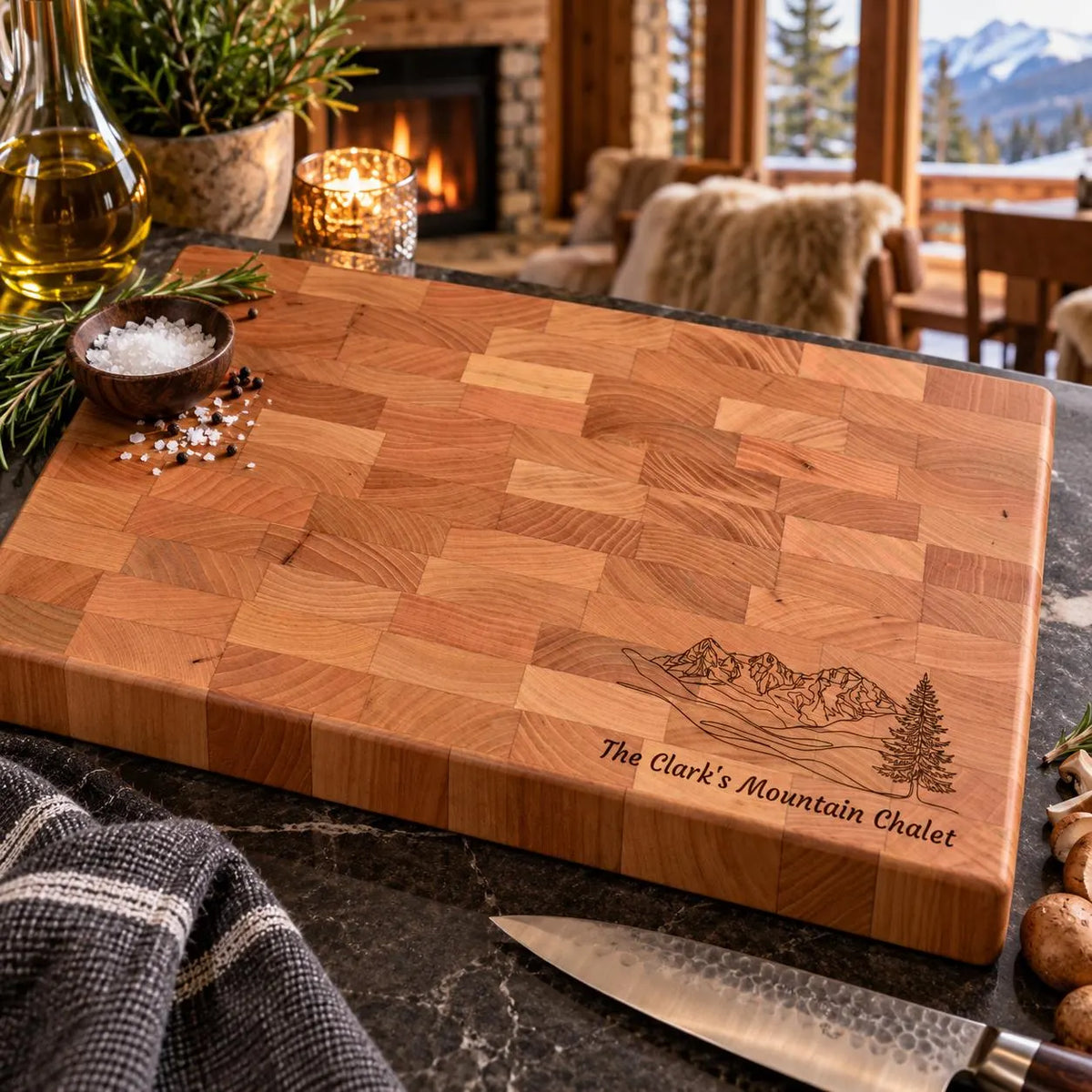 Personalized Mountain Chalet End Grain Butcher Block