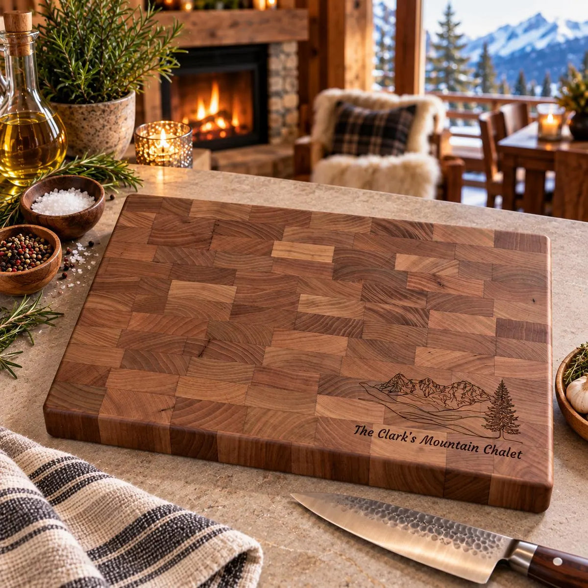 Personalized Mountain Chalet End Grain Butcher Block
