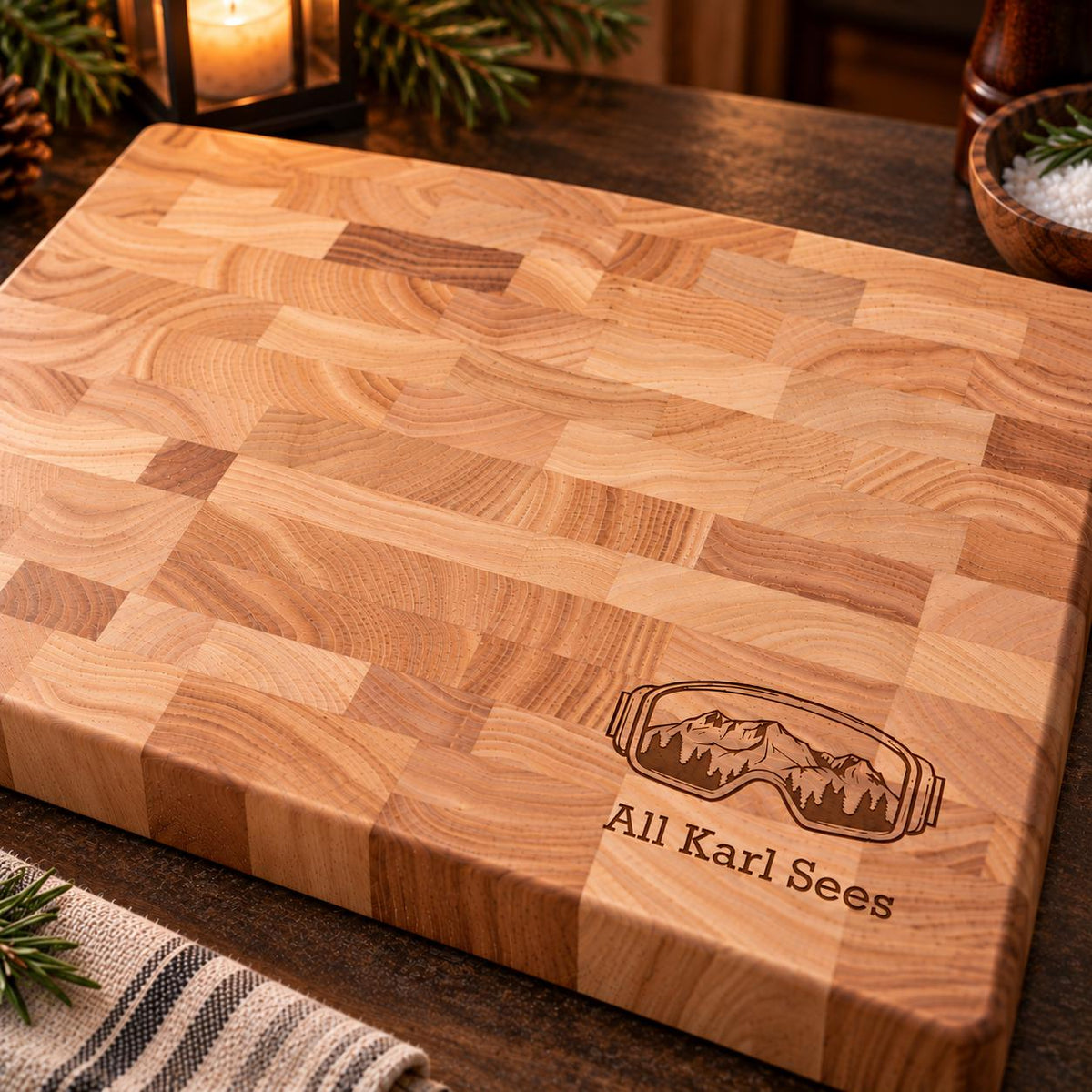 Personalized Ski Goggles End Grain Butcher Block