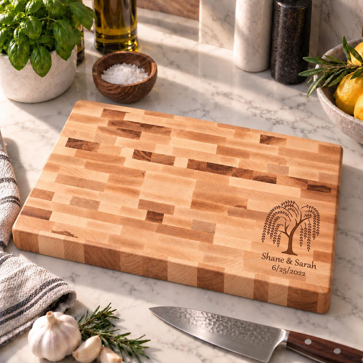 Personalized Willow Tree End Grain Butcher Block