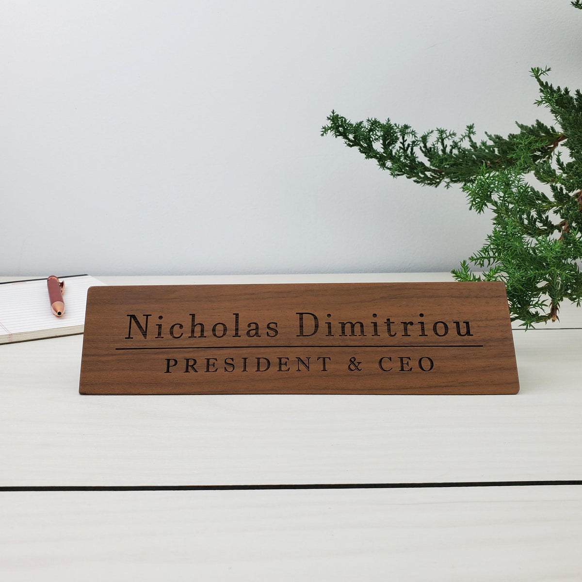 Professional Desk Name Plate - Personalized Wood Desk Block - 002