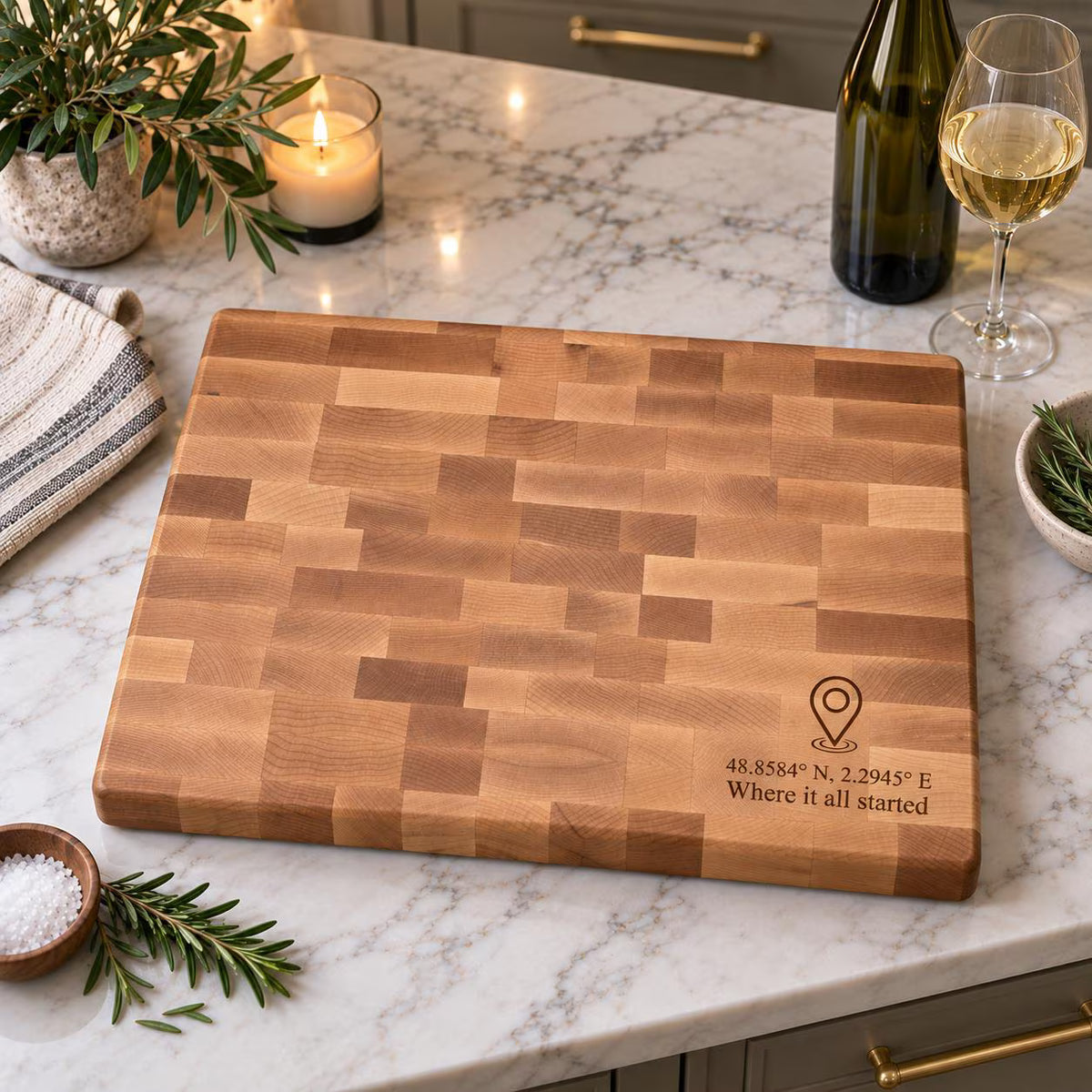 Personalized Coordinates End Grain Butcher Block