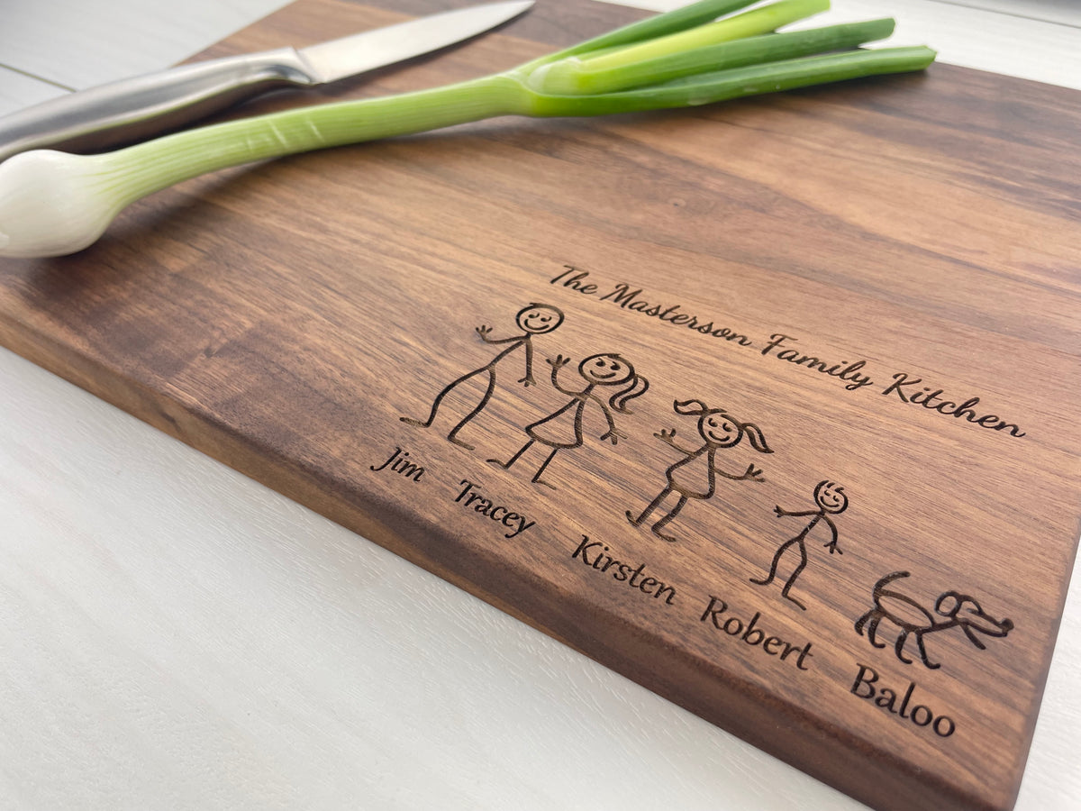 Stick Figure Family - Personalized Cutting Board - 161