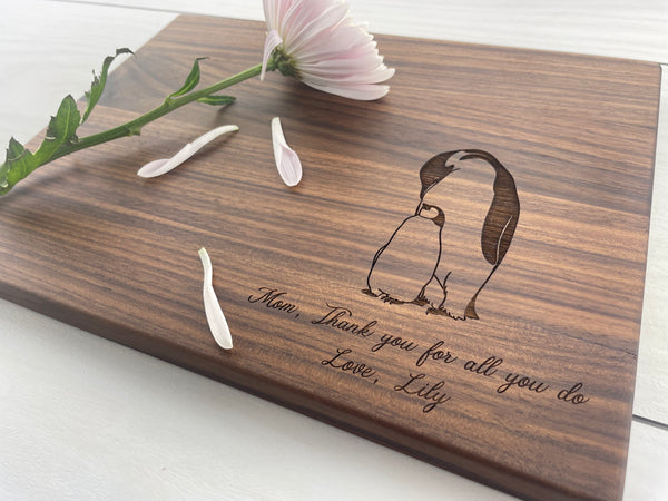 Mothers Day Gift - Penguin Love - Personalized Cutting Board - 159