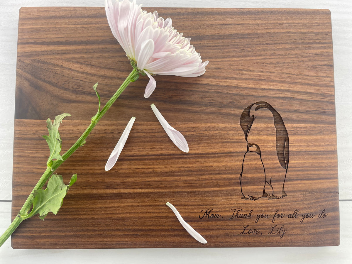 Mothers Day Gift - Penguin Love - Personalized Cutting Board - 159
