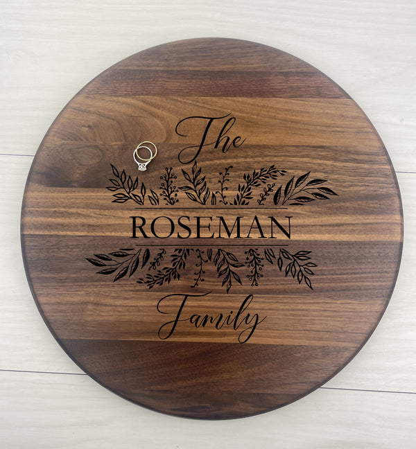 Decorative Leaves Family Name - Personalized Circular Board - 138