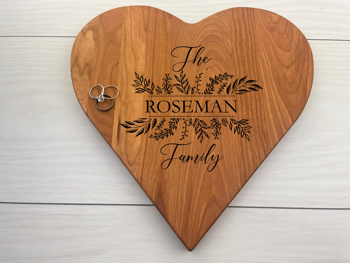 Decorative Leaves Family Name - Personalized Heart Board - 138