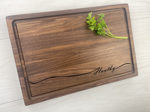 Family Name with a Swoop - Personalized Butcher Block - 019