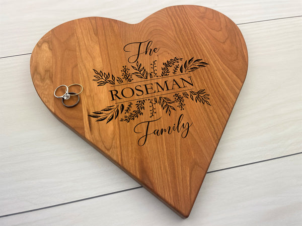 Decorative Leaves Family Name - Personalized Heart Board - 138