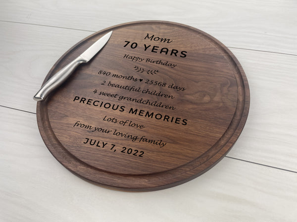 70th Birthday Gift - Personalized Circular Board - 195