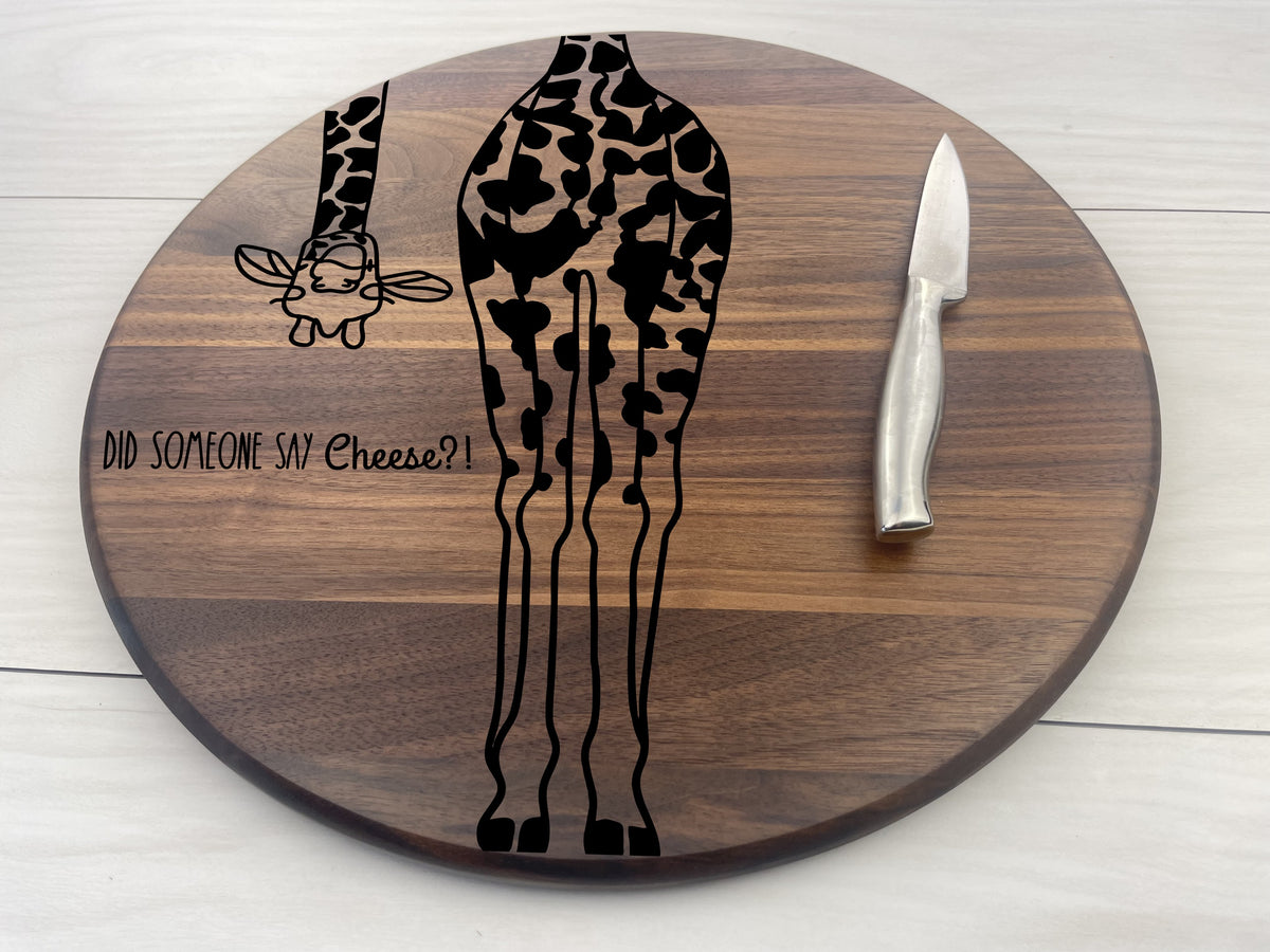 Cute Giraffe Cheese Board - Personalized Circular Board - 233